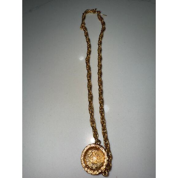 Chanel CC Quilted Round Pendant Necklace - Gold-Tone - Picture 3 of 6